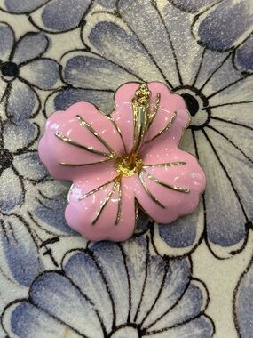 Pink and Gold toned Gold Hibiscus Brooch - Women's Accessory